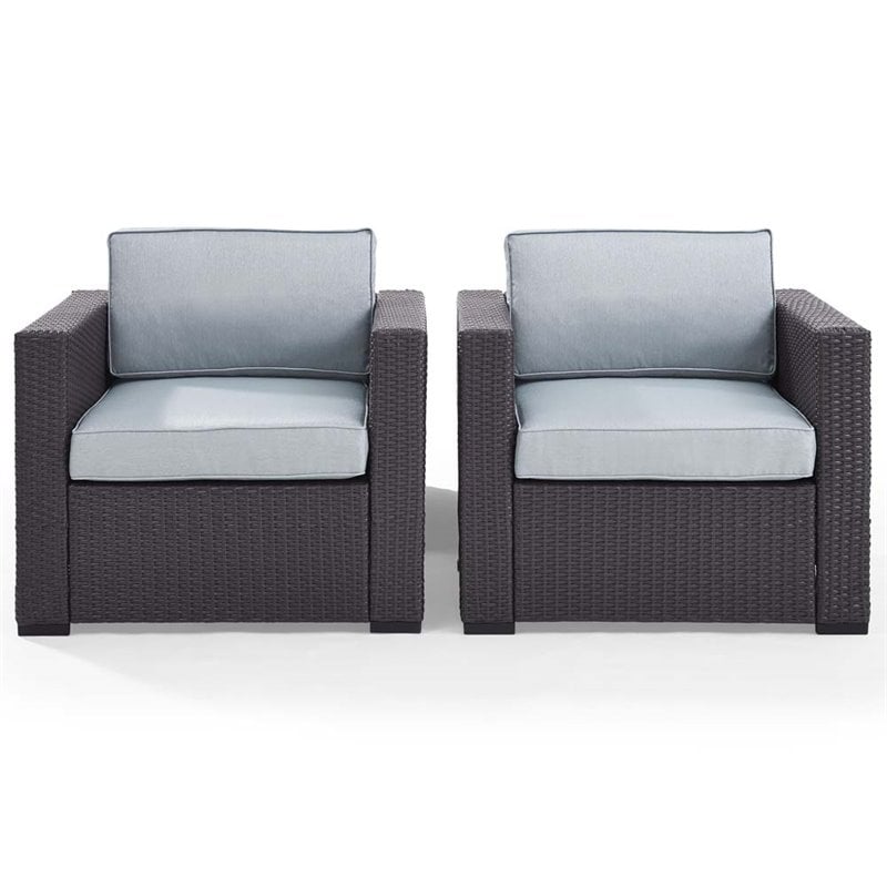 Pemberly Row Wicker Patio Arm Chair in Brown and Mist (Set of 2)