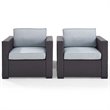 Pemberly Row Wicker Patio Arm Chair in Brown and Mist (Set of 2)