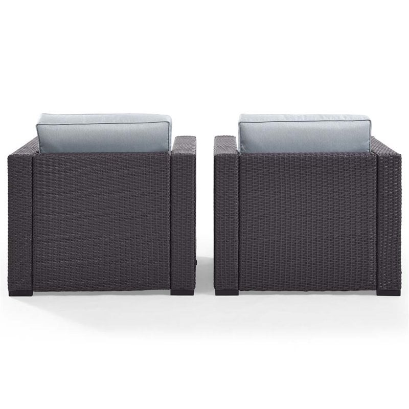 Pemberly Row Wicker Patio Arm Chair in Brown and Mist (Set of 2)