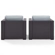 Pemberly Row Wicker Patio Arm Chair in Brown and Mist (Set of 2)