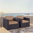 Pemberly Row Wicker Patio Arm Chair in Brown and Mocha (Set of 2)