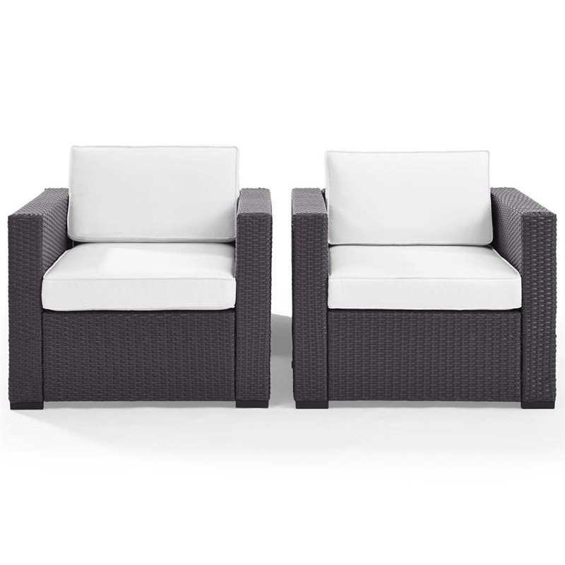 Pemberly Row Wicker Patio Arm Chair in Brown and White (Set of 2)