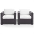 Pemberly Row Wicker Patio Arm Chair in Brown and White (Set of 2)