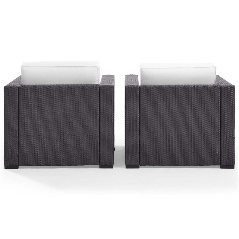 Pemberly Row Wicker Patio Arm Chair in Brown and White (Set of 2)