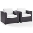 Pemberly Row Wicker Patio Arm Chair in Brown and White (Set of 2)