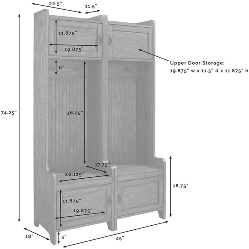 Pemberly Row Wood Hall Tree in Distressed White/Black (Set of 2)