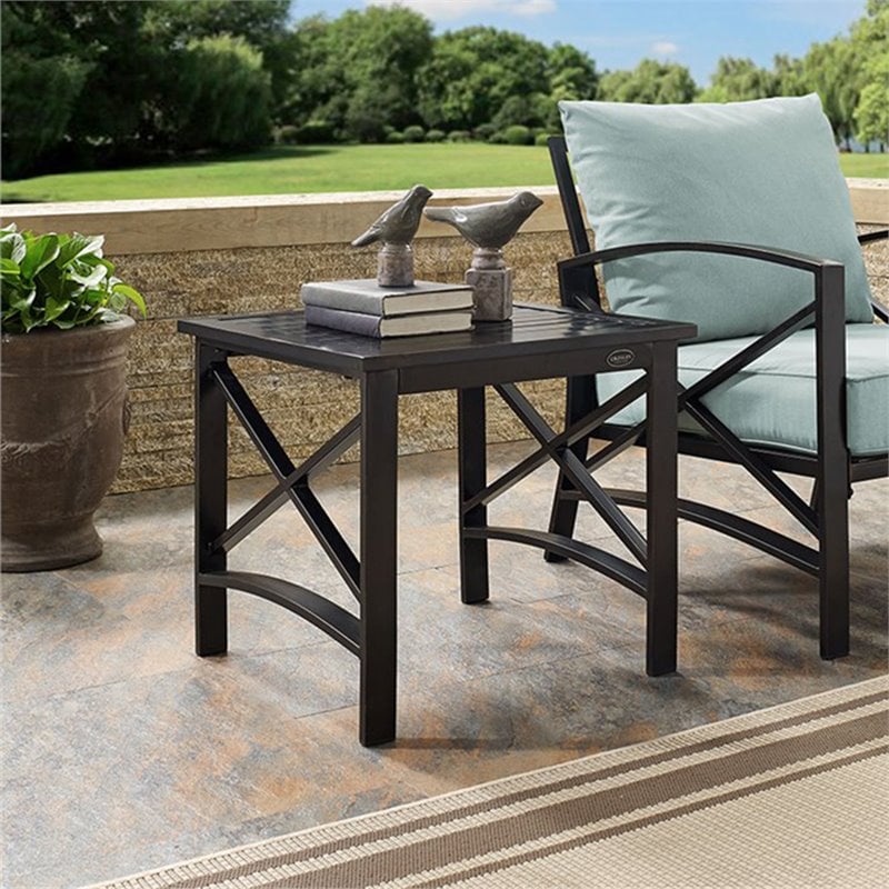 Pemberly Row Steel Metal Patio End Table in Oil Rubbed Bronze
