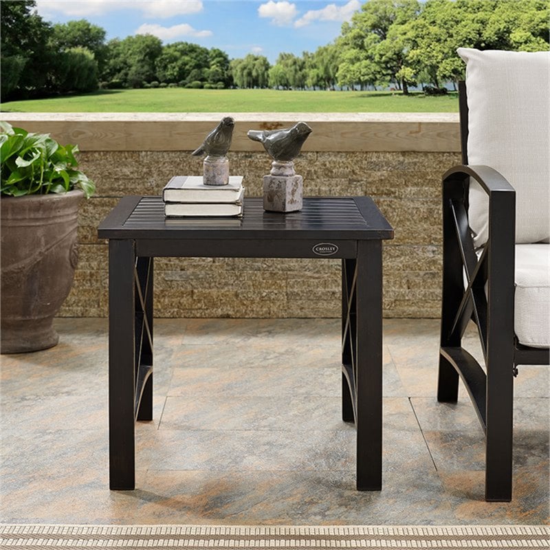Pemberly Row Steel Metal Patio End Table in Oil Rubbed Bronze