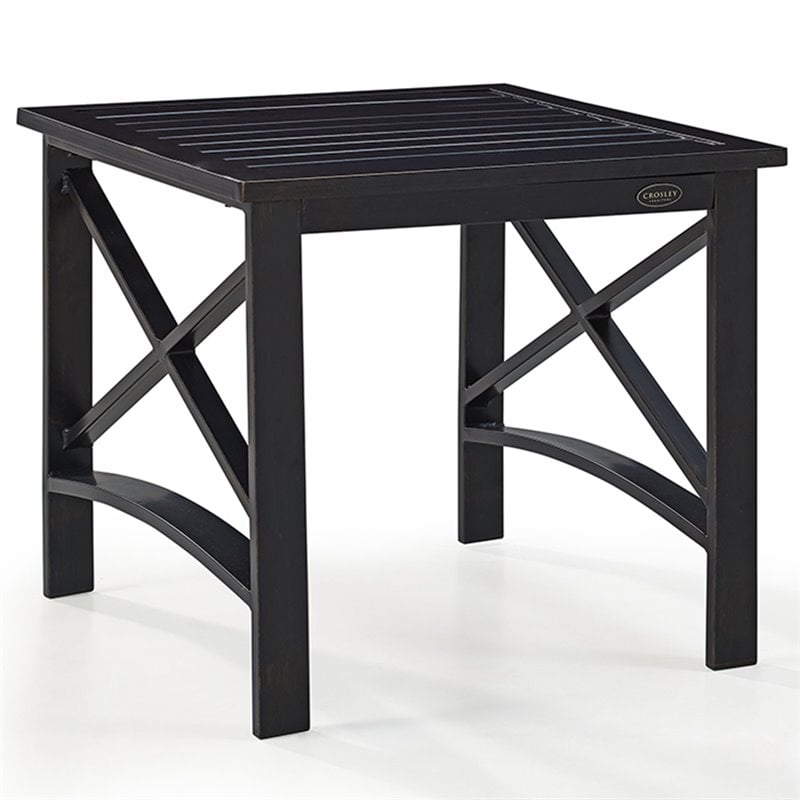 Pemberly Row Steel Metal Patio End Table in Oil Rubbed Bronze