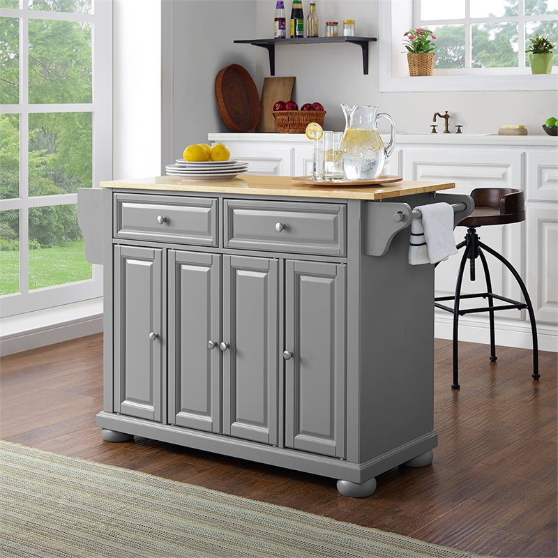 Pemberly Row Traditional Wood Kitchen Island with 2-Drawer in Gray/Natural