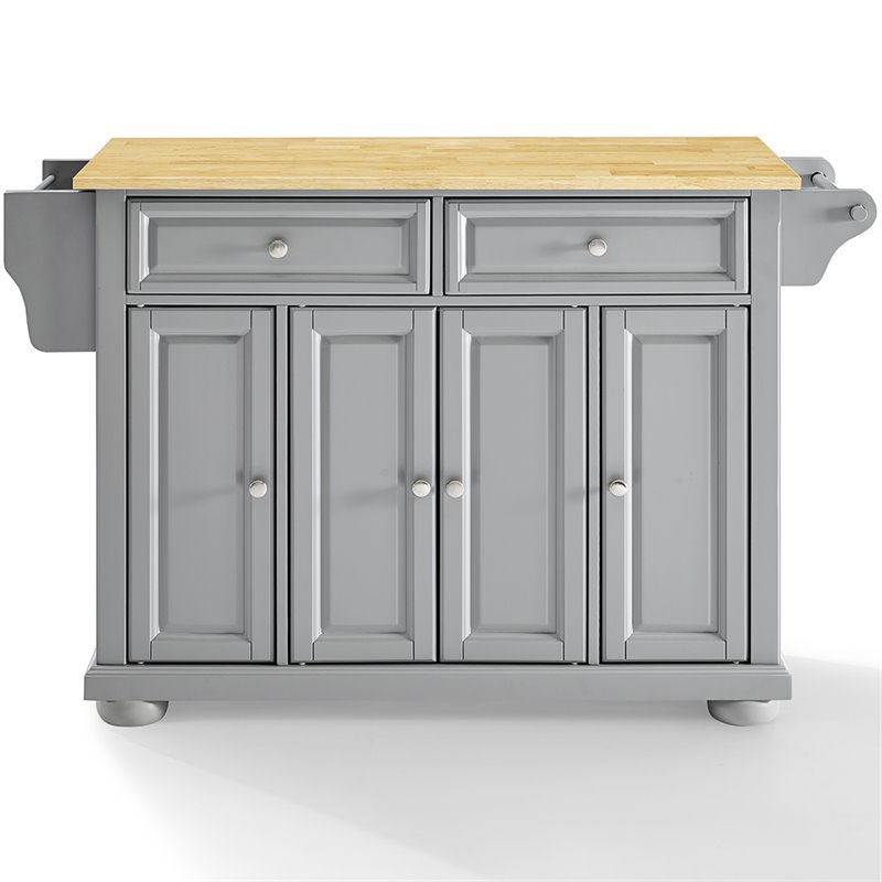 Pemberly Row Traditional Wood Kitchen Island with 2-Drawer in Gray/Natural