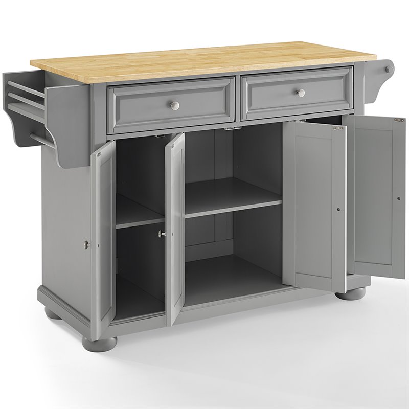 Pemberly Row Traditional Wood Kitchen Island with 2-Drawer in Gray/Natural