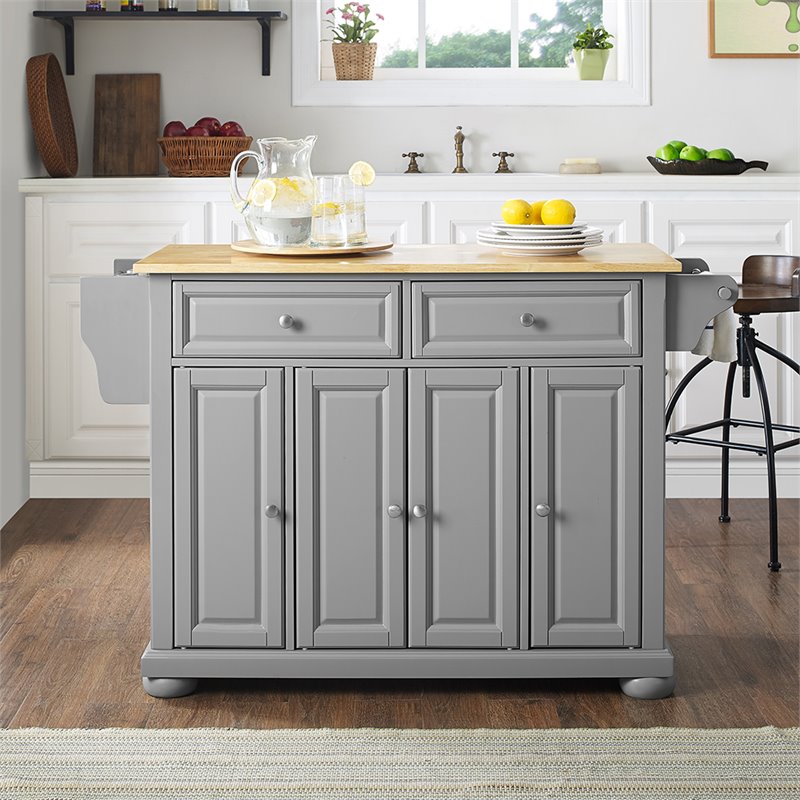 Pemberly Row Traditional Wood Kitchen Island with 2-Drawer in Gray/Natural