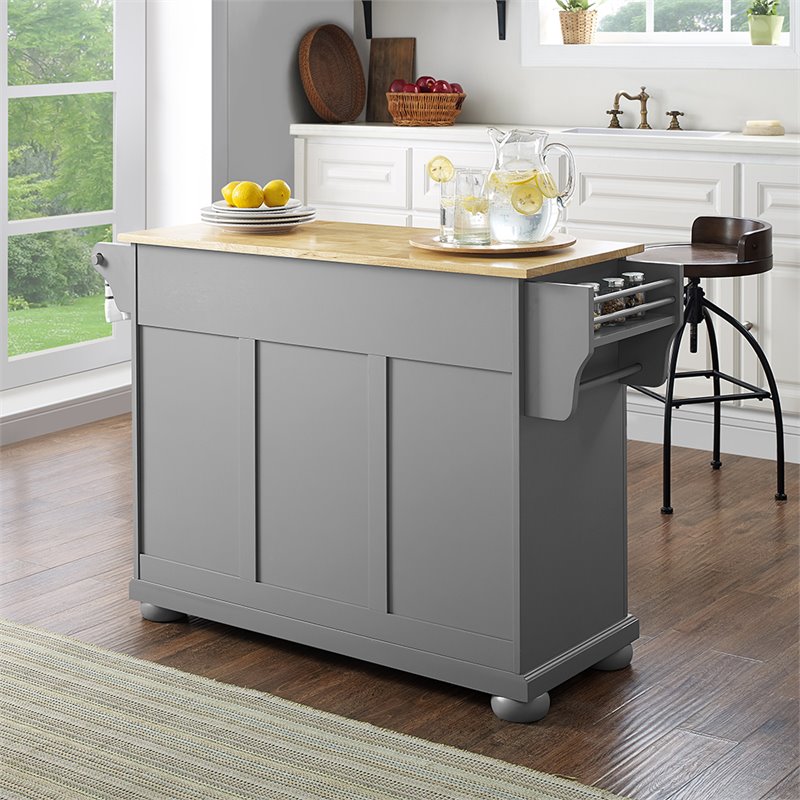 Pemberly Row Traditional Wood Kitchen Island with 2-Drawer in Gray/Natural