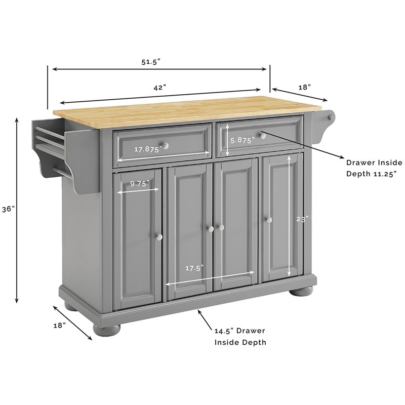 Pemberly Row Traditional Wood Kitchen Island with 2-Drawer in Gray/Natural