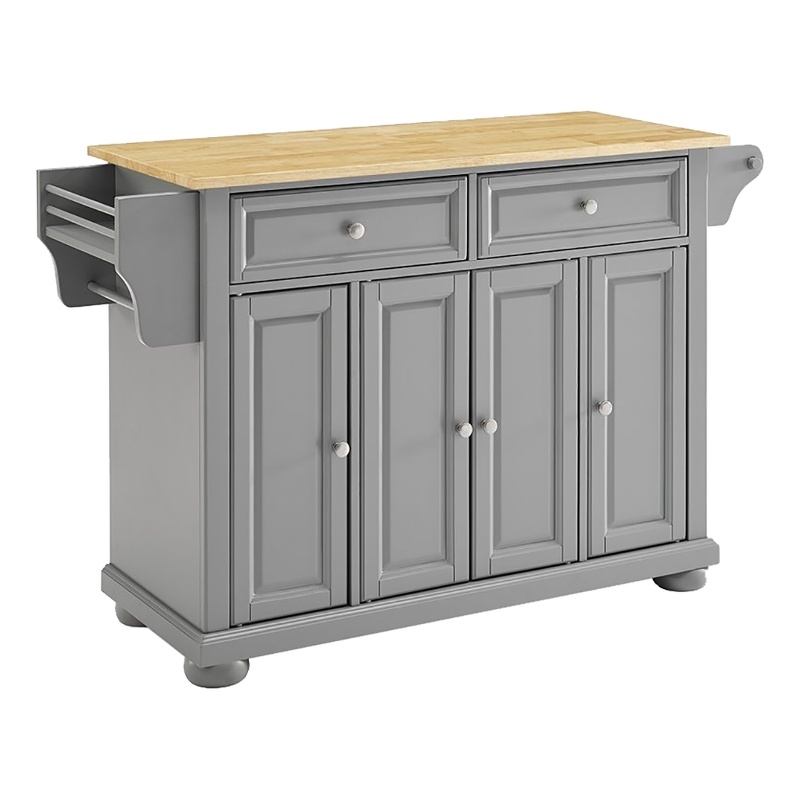 Pemberly Row Traditional Wood Kitchen Island with 2-Drawer in Gray/Natural