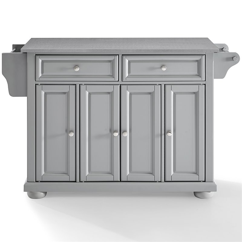 Pemberly Row Traditional Wood/Stainless Steel Kitchen Island in Gray/Chrome