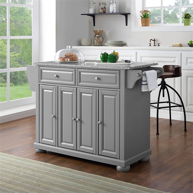 Pemberly Row Traditional Wood/Granite Kitchen Island in Gray
