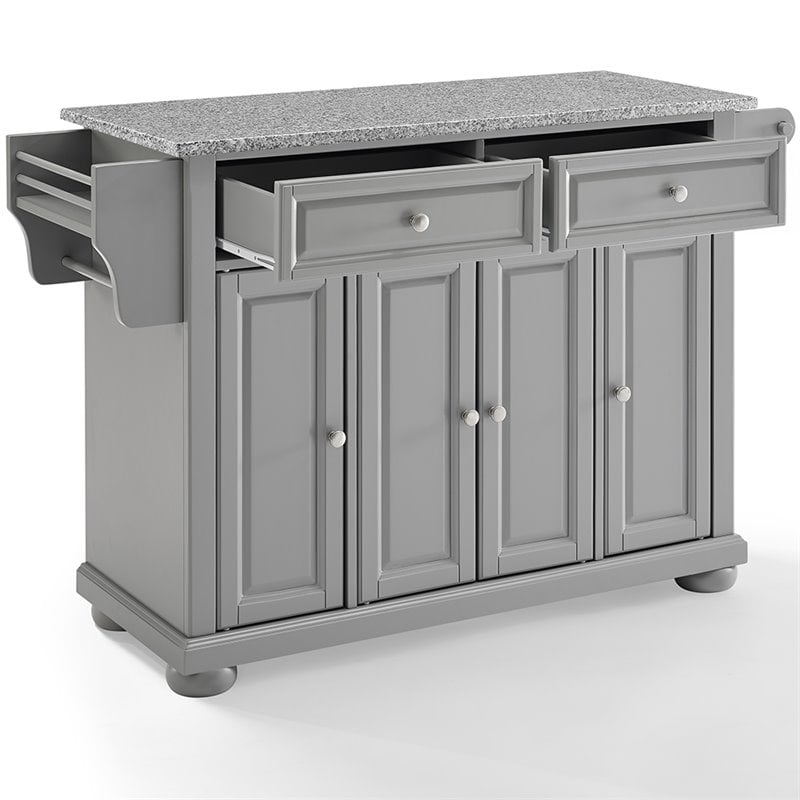 Pemberly Row Traditional Wood/Granite Kitchen Island in Gray