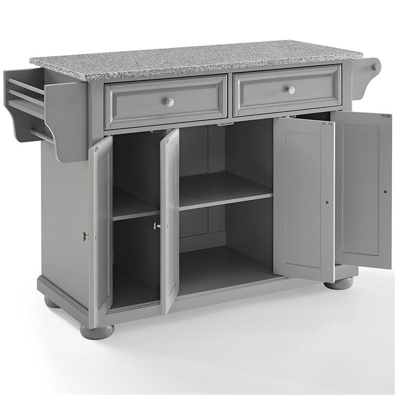Pemberly Row Traditional Wood/Granite Kitchen Island in Gray