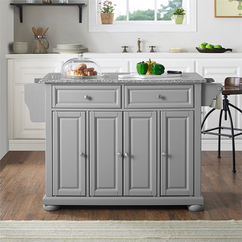 Pemberly Row Traditional Wood/Granite Kitchen Island in Gray