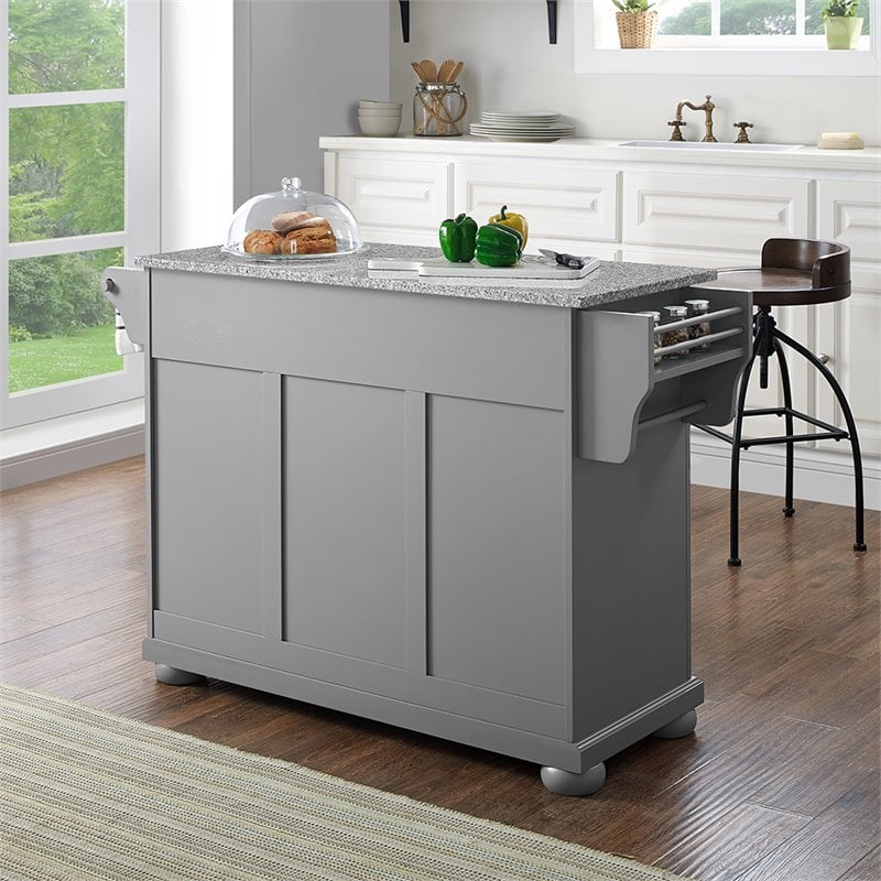Pemberly Row Traditional Wood/Granite Kitchen Island in Gray