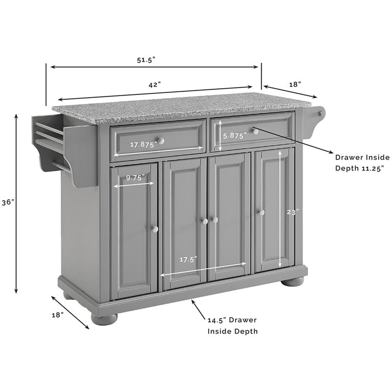 Pemberly Row Traditional Wood/Granite Kitchen Island in Gray