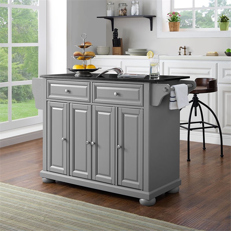 Pemberly Row Traditional Wood Kitchen Island with 2-Drawer in Gray/Black