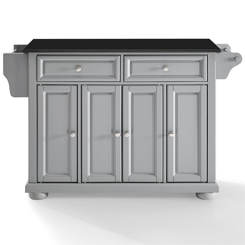 Pemberly Row Traditional Wood Kitchen Island with 2-Drawer in Gray/Black