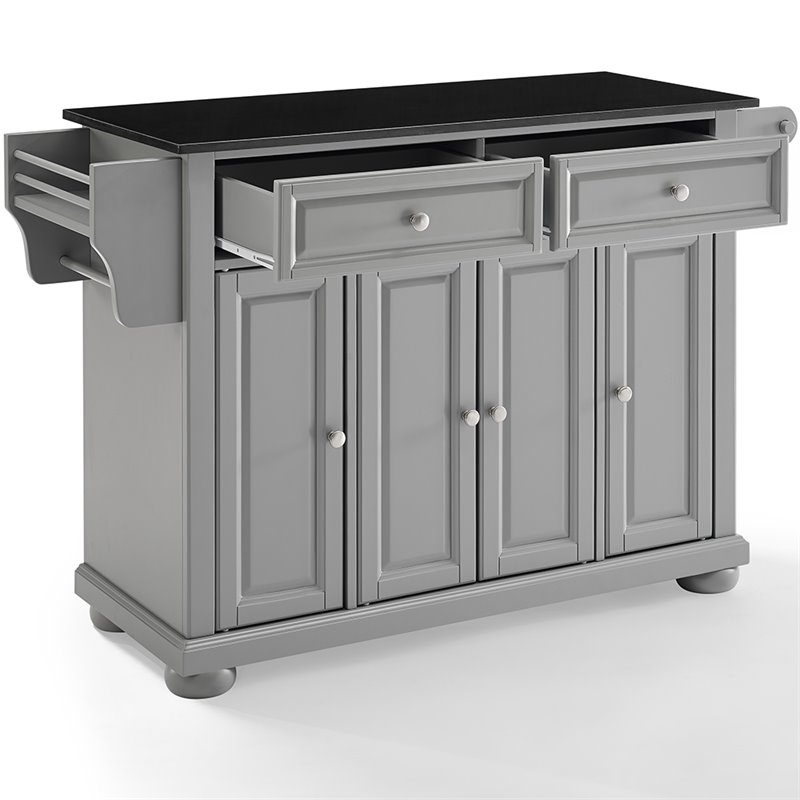 Pemberly Row Traditional Wood Kitchen Island with 2-Drawer in Gray/Black