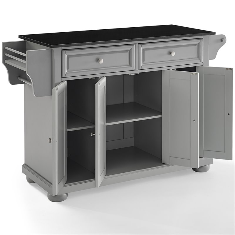 Pemberly Row Traditional Wood Kitchen Island with 2-Drawer in Gray/Black
