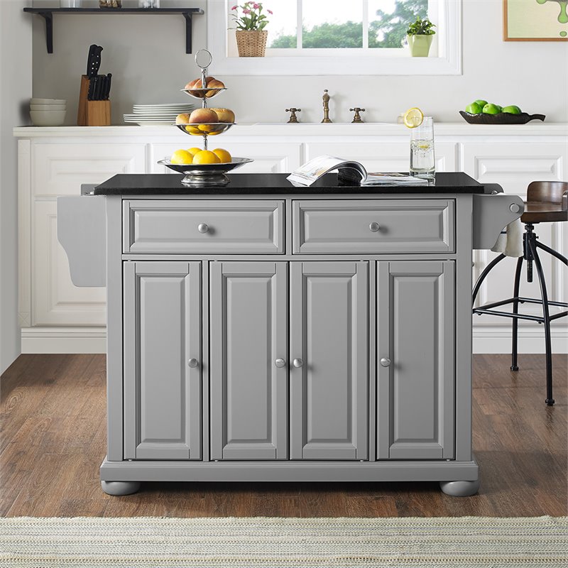 Pemberly Row Traditional Wood Kitchen Island with 2-Drawer in Gray/Black