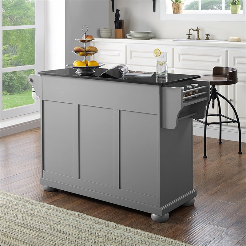Pemberly Row Traditional Wood Kitchen Island with 2-Drawer in Gray/Black