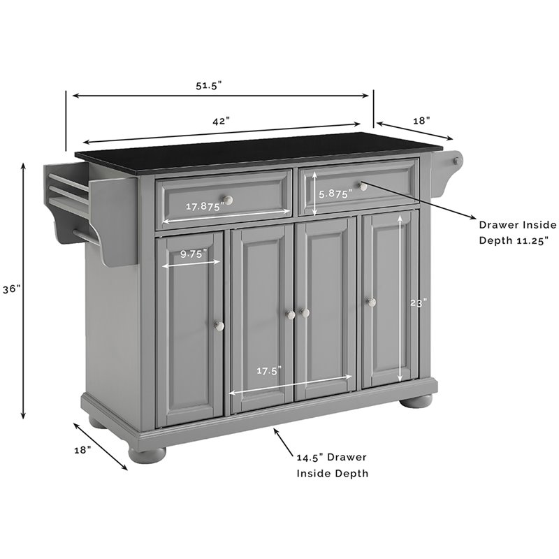 Pemberly Row Traditional Wood Kitchen Island with 2-Drawer in Gray/Black