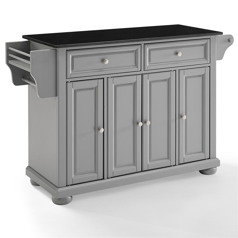 Pemberly Row Traditional Wood Kitchen Island with 2-Drawer in Gray/Black