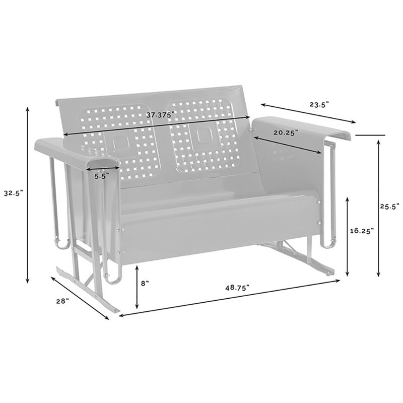 Pemberly Row Metal Gliding Patio Loveseat in Bright Red Gloss