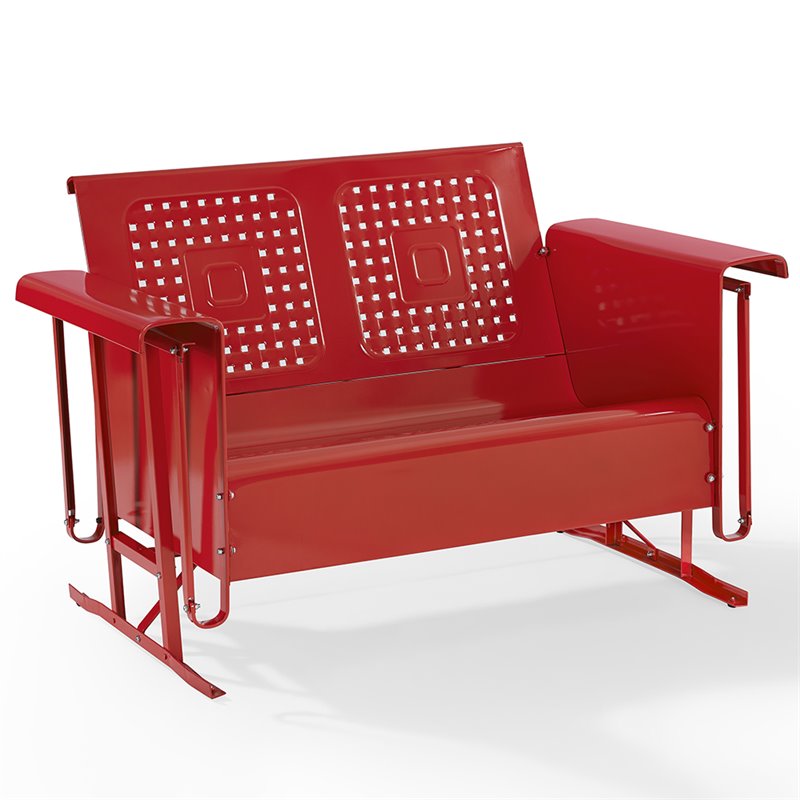 Pemberly Row Metal Gliding Patio Loveseat in Bright Red Gloss