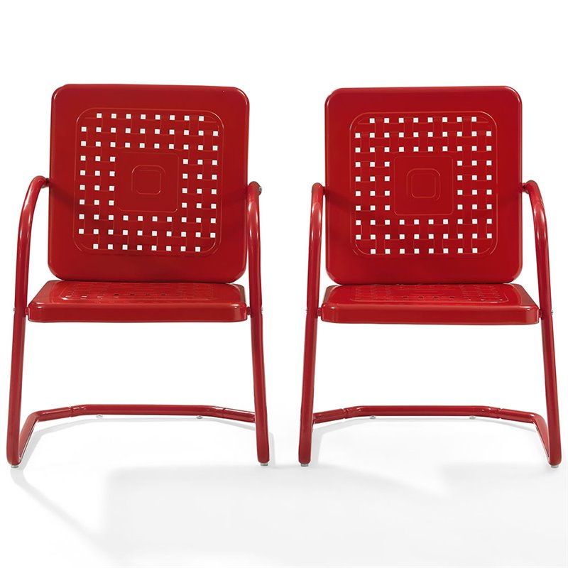 Pemberly Row Industrial Metal Patio Chair in Bright Red Gloss (Set of 2)