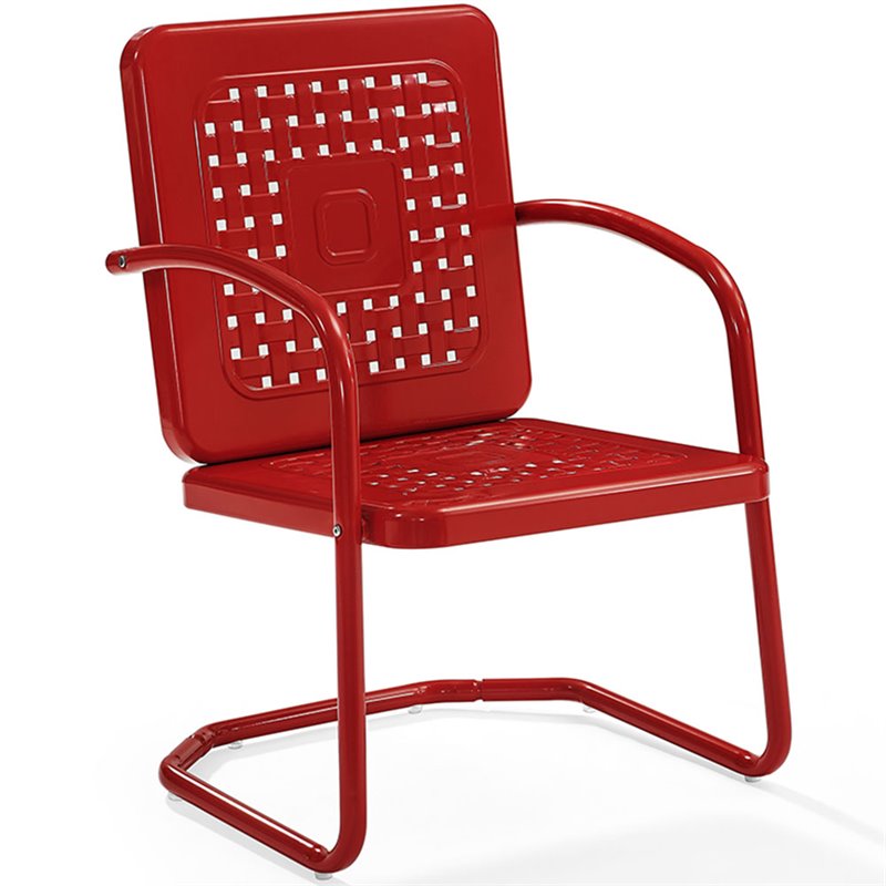 Pemberly Row Industrial Metal Patio Chair in Bright Red Gloss (Set of 2)