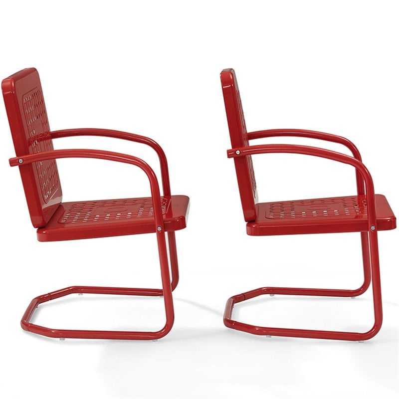 Pemberly Row Industrial Metal Patio Chair in Bright Red Gloss (Set of 2)