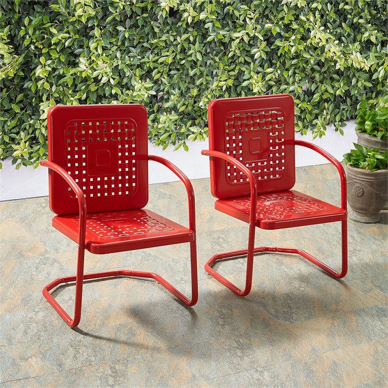 Pemberly Row Industrial Metal Patio Chair in Bright Red Gloss (Set of 2)