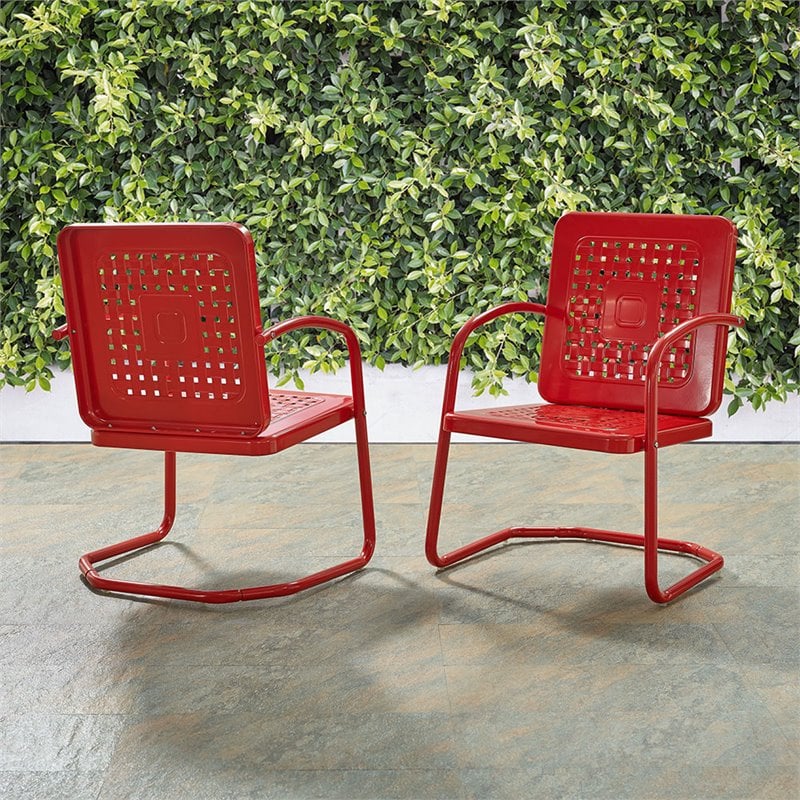 Pemberly Row Industrial Metal Patio Chair in Bright Red Gloss (Set of 2)