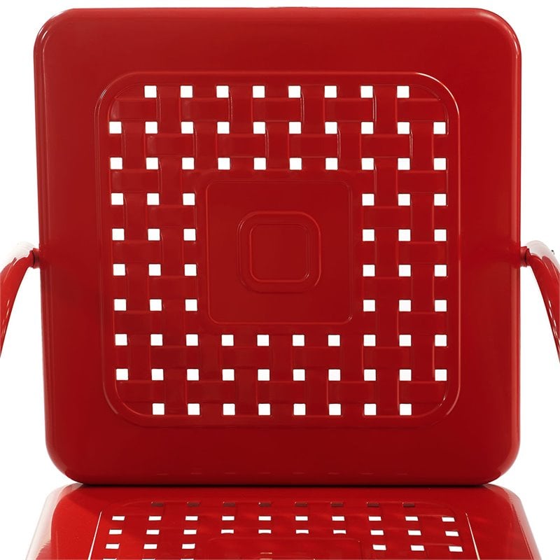 Pemberly Row Industrial Metal Patio Chair in Bright Red Gloss (Set of 2)