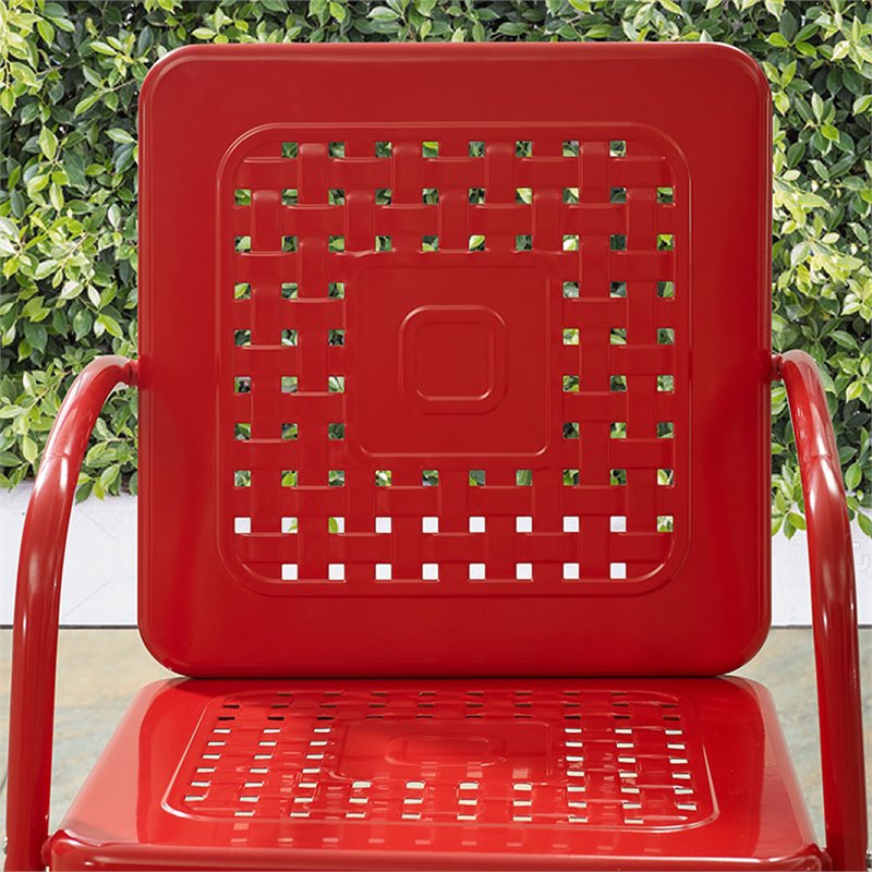 Pemberly Row Industrial Metal Patio Chair in Bright Red Gloss (Set of 2)