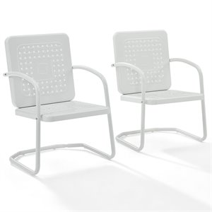 Pemberly Row Industrial Metal Patio Chair in White (Set of 2)