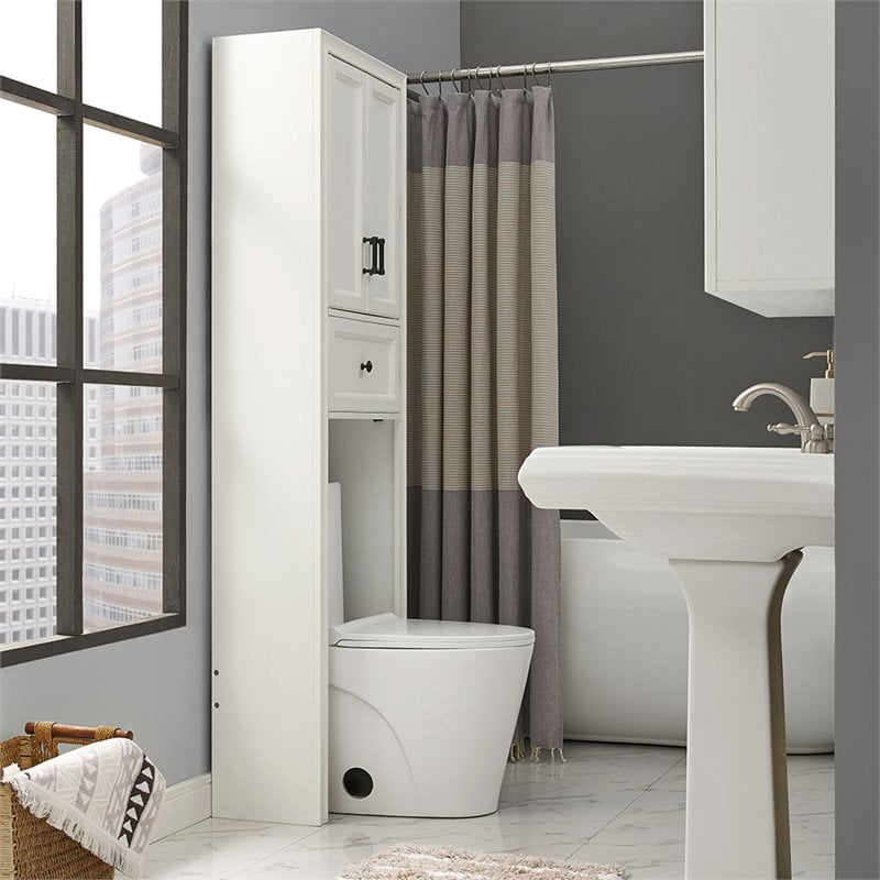 Pemberly Row Modern Wood Spacesaver Cabinet in Vintage White/Black