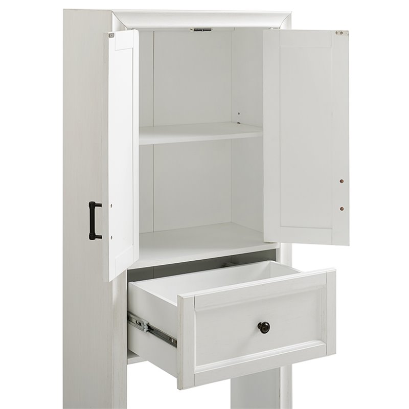 Pemberly Row Modern Wood Spacesaver Cabinet in Vintage White/Black
