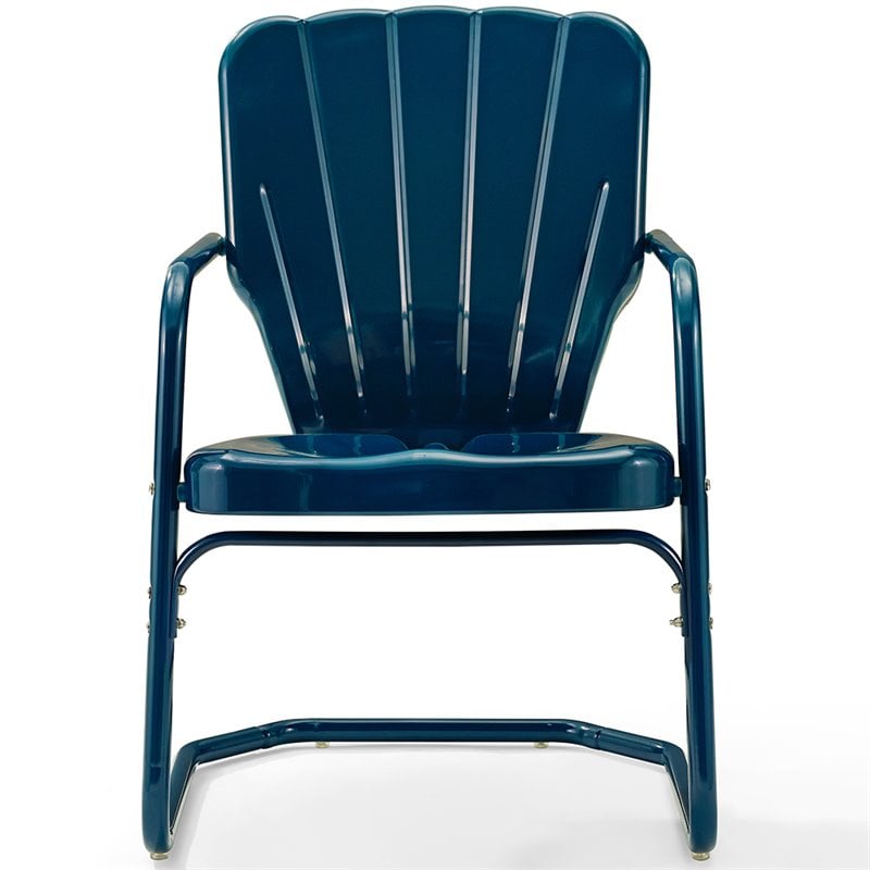 Pemberly Row Steel Metal Outdoor Chair in Navy Gloss (Set of 2)