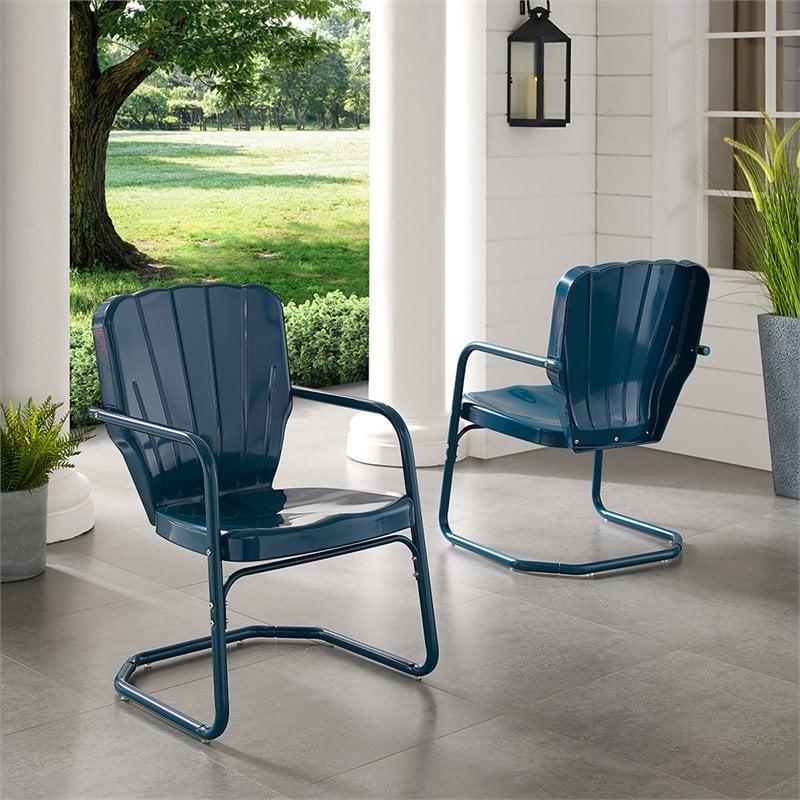 Pemberly Row Steel Metal Outdoor Chair in Navy Gloss (Set of 2)