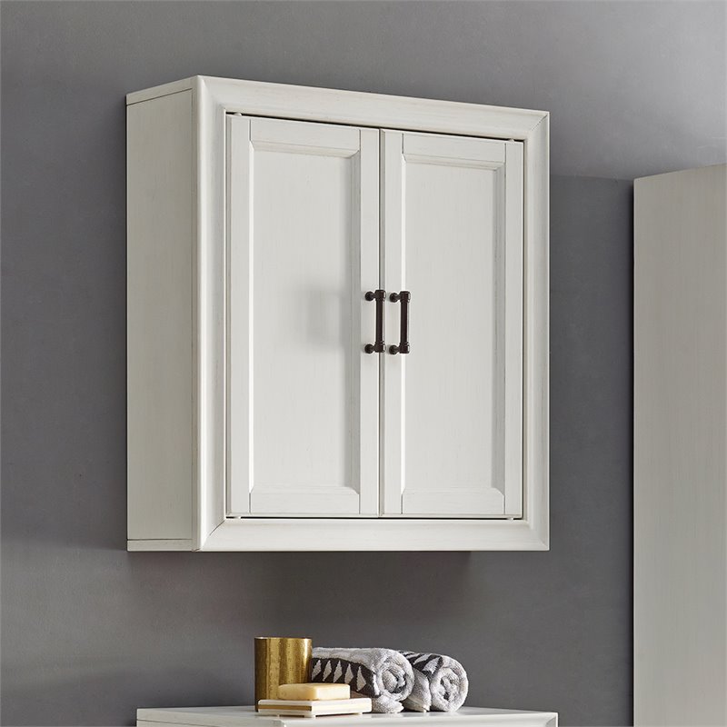 Pemberly Row Modern Wood Medicine Cabinet with Shelves in Vintage White